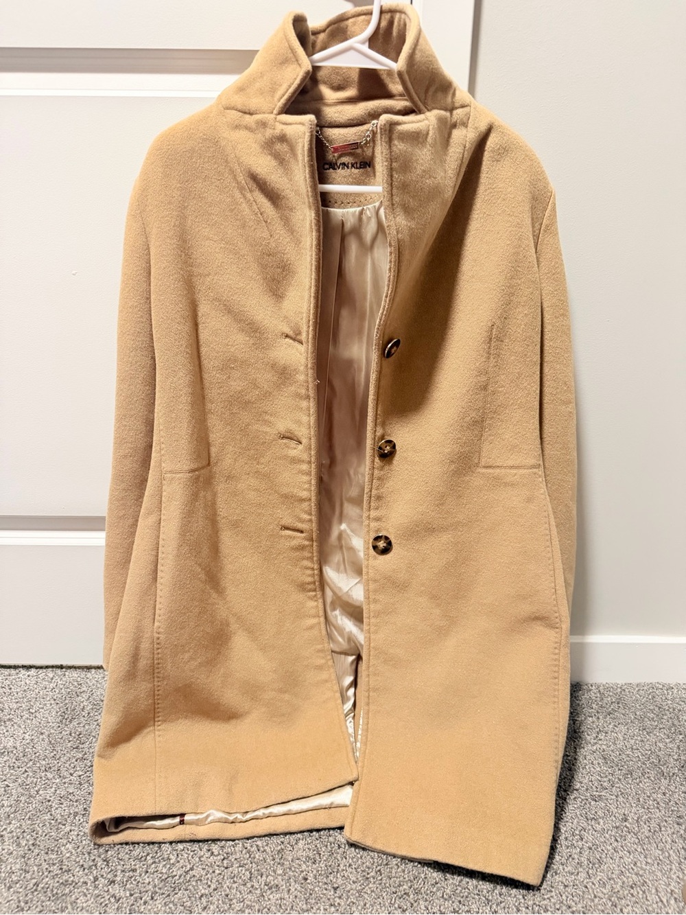 Calvin Klein Tan Wool-Blend Trench Coat